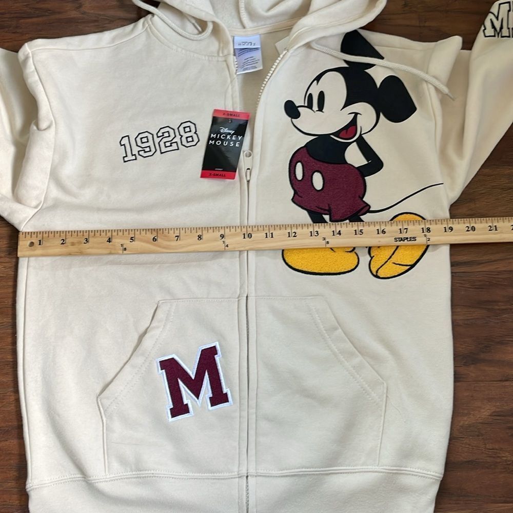 Disney Mickey Mouse Women’s Ivory Color Full Zip Hooded Sweatshirt Sz XS - Picture 8 of 10